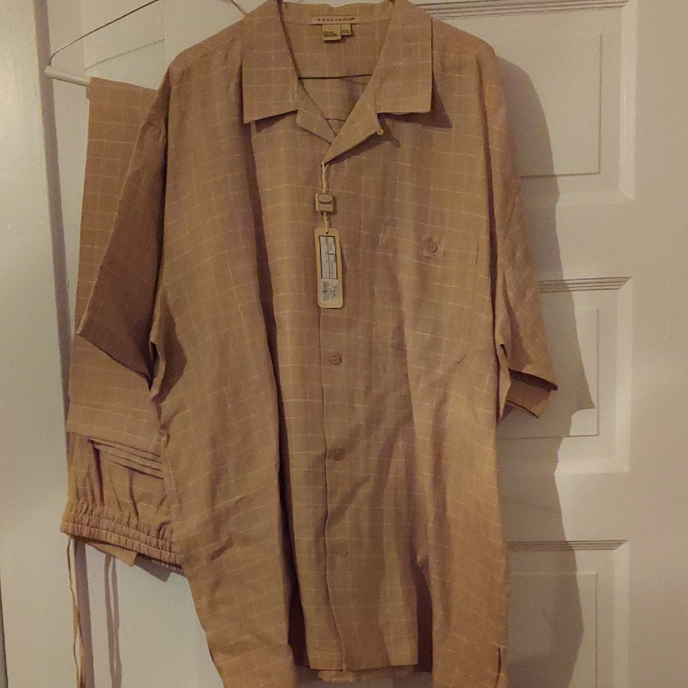 Men's Tan Checkered Suit Set XXL